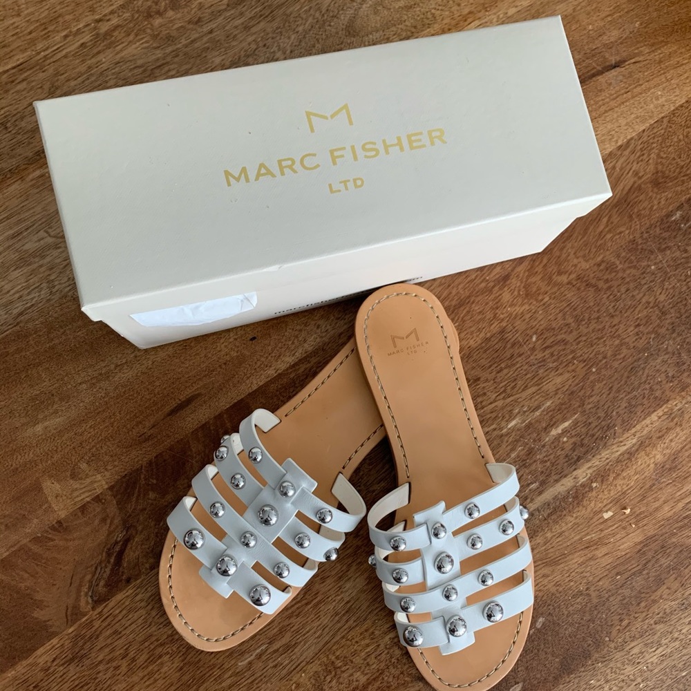Marc Fisher Pava White Strappy Stud Sandals